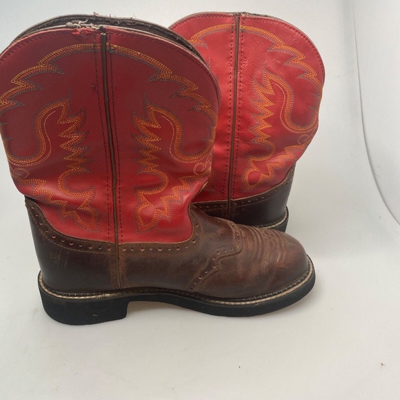 Justin Gypsy Red Cowboy Boots Women Size 10 1/2 B - Round Toe  - L9921 - Picture 14 of 16
